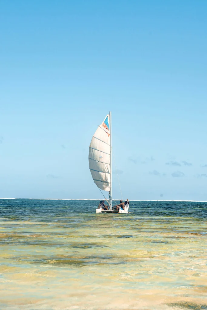 Traditional sailing boat on calm ocean water off the Kenya Coast